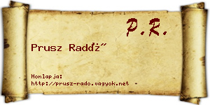 Prusz Radó névjegykártya